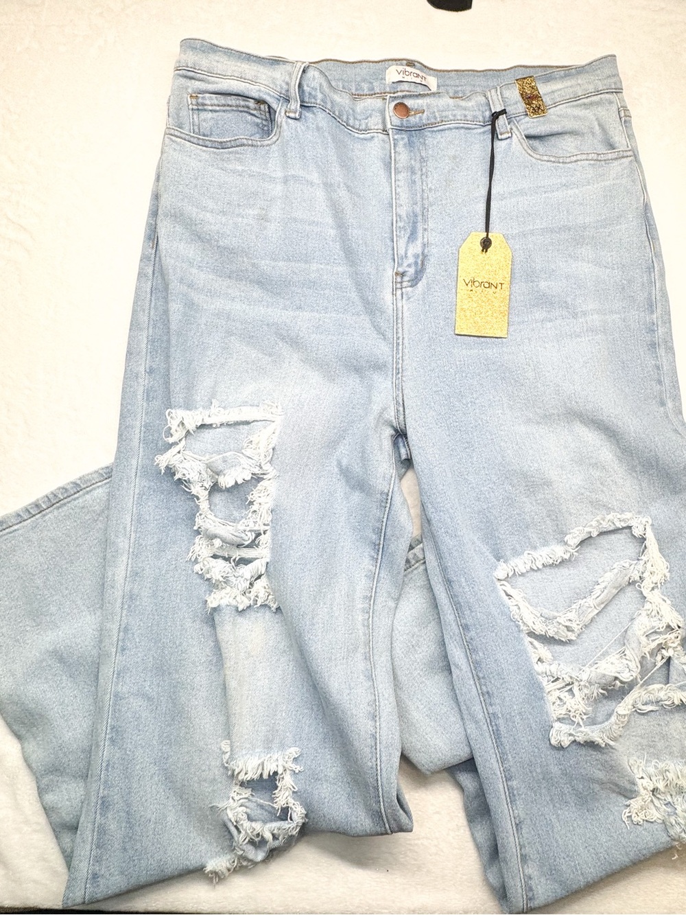 Vibrant M.I.U. 3X Light Wash Distressed Ripped Wide Leg Jeans NWT - Picture 11 of 16